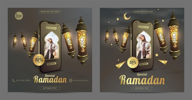 Vecteur achats en ligne sur la promotion de vente spéciale ramadan mobile