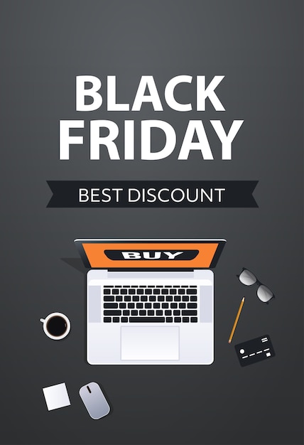 Vecteur achats en ligne vente de vendredi noir affiche de réduction de vacances concept de commerce électronique vue de haut angle vertical