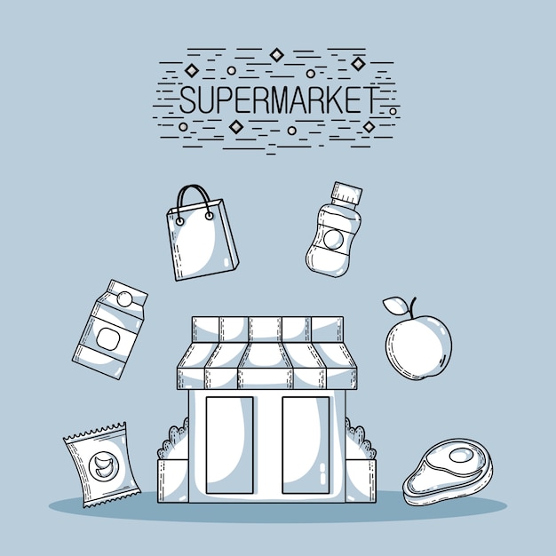 Achats De Produits Dans Le Supermarché Avec Illustration Vectorielle De Variété Alimentaire