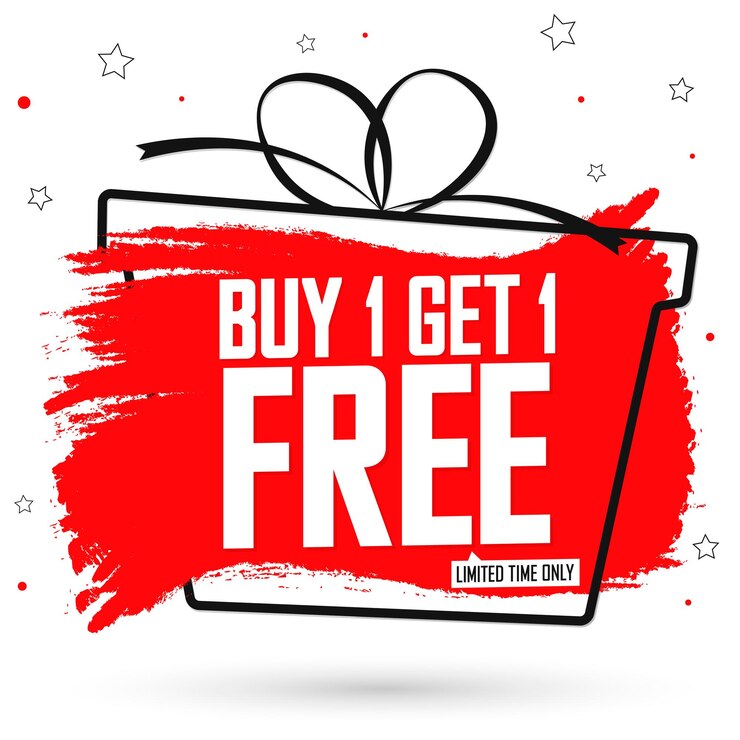 Vecteur achetez 1 obtenez 1 gratuit vente de modèle de conception de bannière réduction tag bogo app icône dépenser et économiser plus
