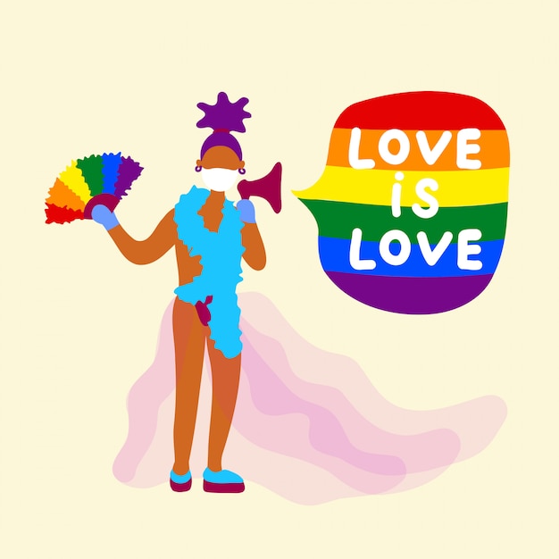 Activiste Lgbtq Avec Drapeau En Masque Médical