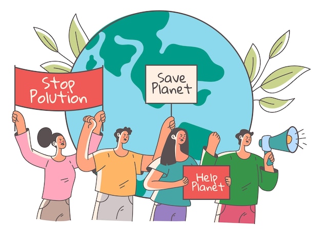 Activiste de protestation sauver la planète eco nature bannière concept graphisme élément illustration