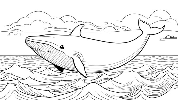 Vecteur activité de coloriage sur le thème de la baleine majestueuse sautant de l'eau pour enfants et adultes