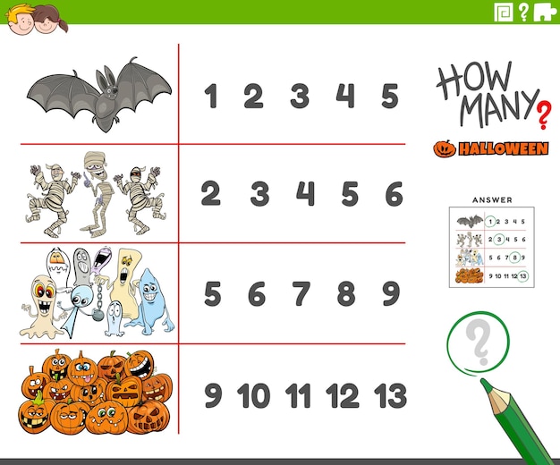 Activité De Comptage Pour Les Enfants Avec Des Personnages Effrayants De Vacances D'halloween