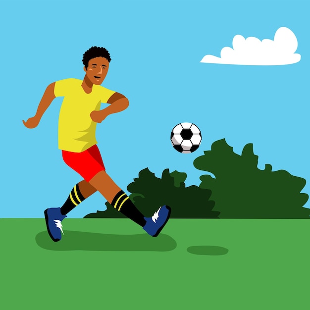 Activité estivale. Homme jouant au football. L'été et les vacances. Fichier vectoriel plat.