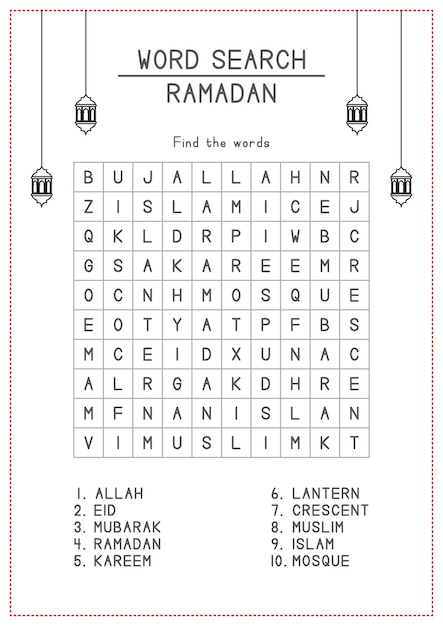 Activité de recherche de mots du Ramadan pour les enfants