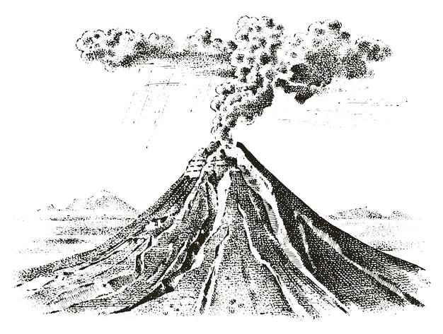 Vecteur activité volcanique avec magma, fumée avant l'éruption et lave ou catastrophe naturelle. pour les voyages, l'aventure.