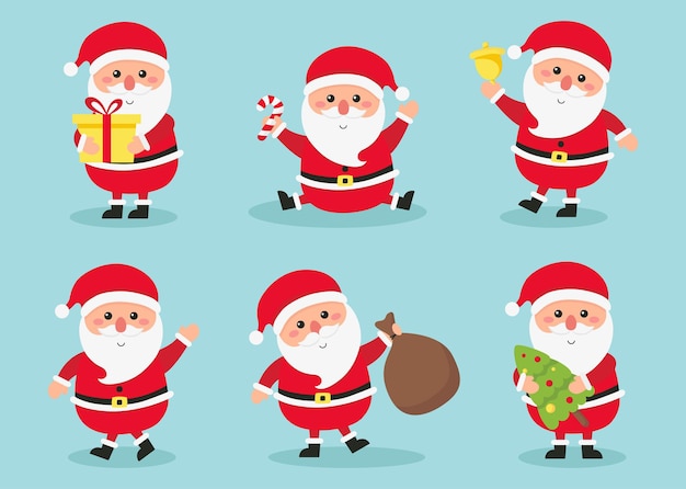 Les activités du père noël définissent le nouvel an et noël isolés sur fond bleu