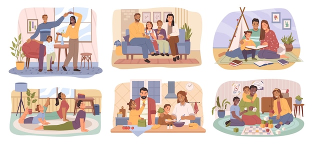 Activités familiales à la maison parents et enfants