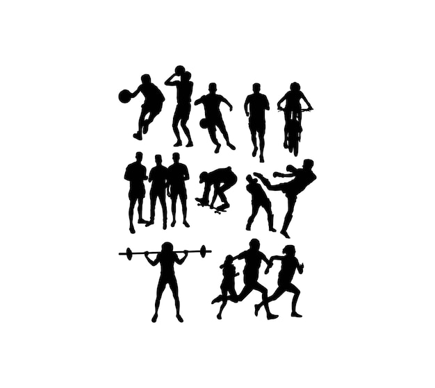 Vecteur activités silhouette sports wrestling et boxe art vectoriel design