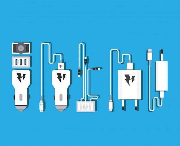 Vecteur adaptateur de chargeur usb pour smartphone avec câble micro usb (prise et connecteur pour pc et appareils mobiles)