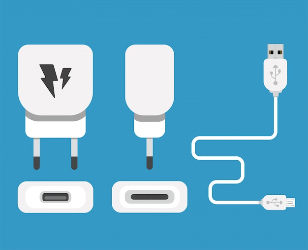 Vecteur adaptateur de chargeur usb pour smartphone avec câble micro usb (prise et connecteur pour pc et appareils mobiles)