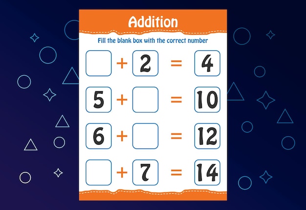 Addition Mathématique De Base Pour Les Enfants Remplissez La Case Vide Avec Le Bon Numéro Feuille De Travail Pour Les Enfants