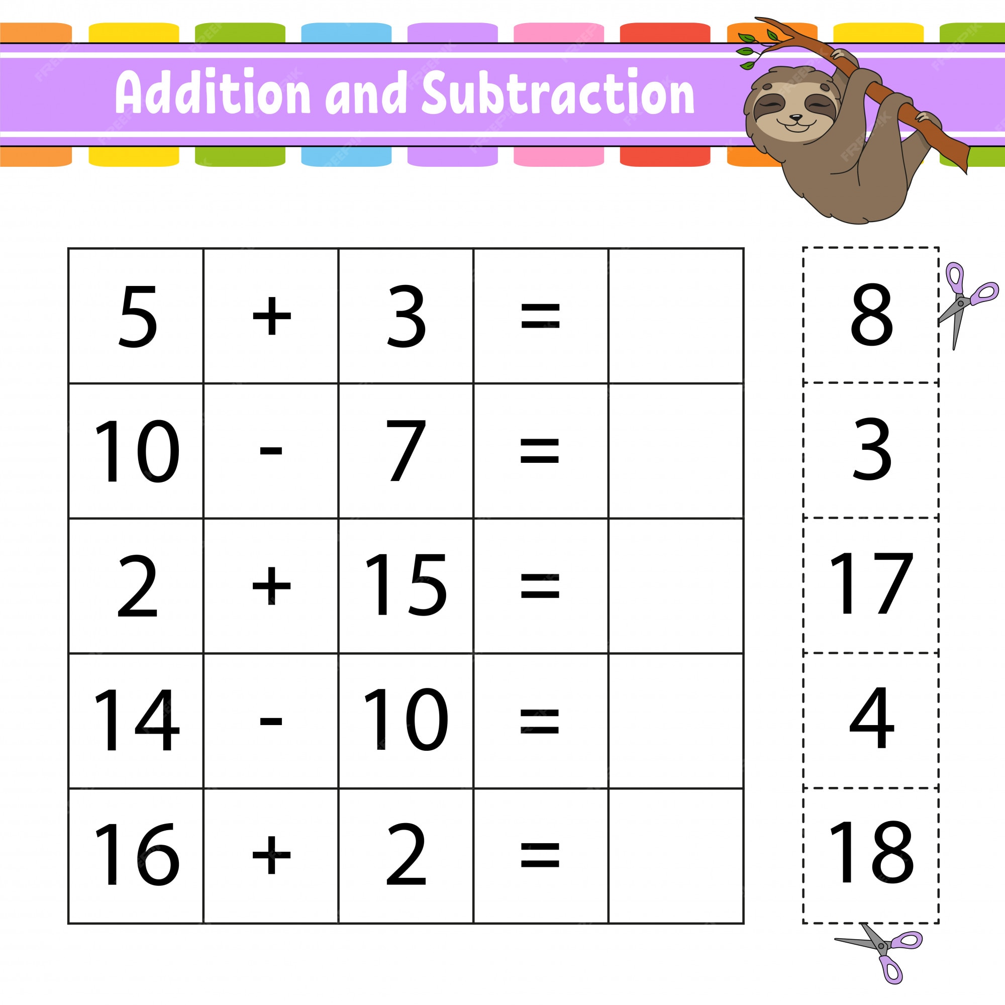 Feuille Addition Et Soustraction A Imprimer Addition Et Soustraction. Feuille De Travail Pour Le Développement De  L'éducation. | Vecteur Premium
