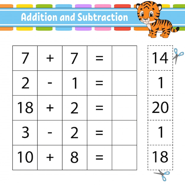 Addition Et Soustraction. Tâche Pour Les Enfants. Feuille De Développement De L'éducation