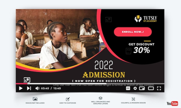 Admission à L'école Open Youtube Thumbnail Template Vector Premium