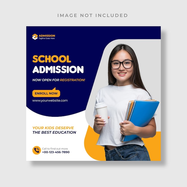Admission à l'école Publication de médias sociaux et bannière de modèle Web