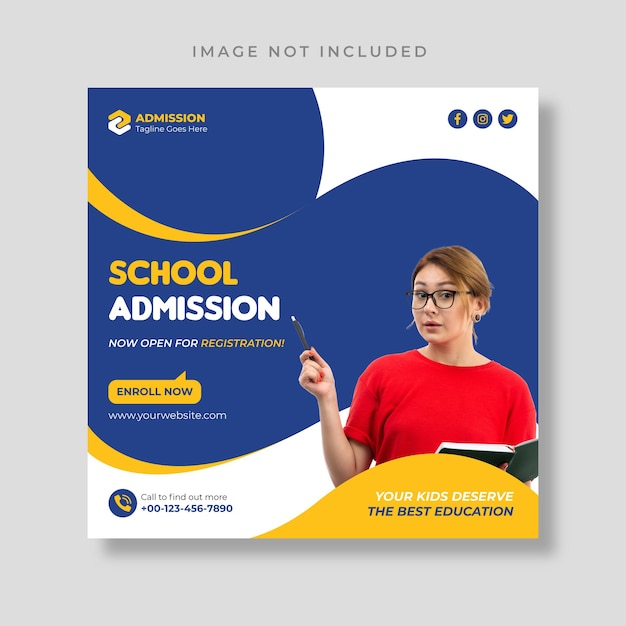 Admission à l'école Publication de médias sociaux et bannière de modèle Web
