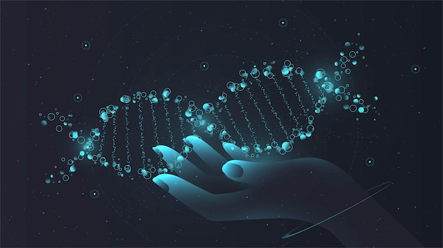 ADN à la main concept structure moléculaire microbiologie et métaphore de génie génétique affiche ou