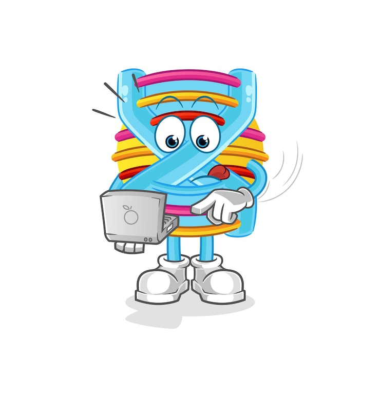 Vecteur adn avec mascotte d'ordinateur portable. vecteur de dessin animé