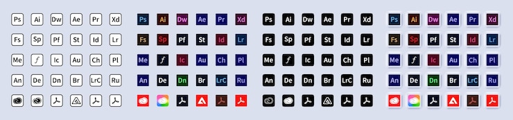 Vecteur adobe produit logoset de produits adobe illustrateur photoshop nuage créatif après effets lightroom collecte de logos de programmes adobe illustration vectorielle éditoriale