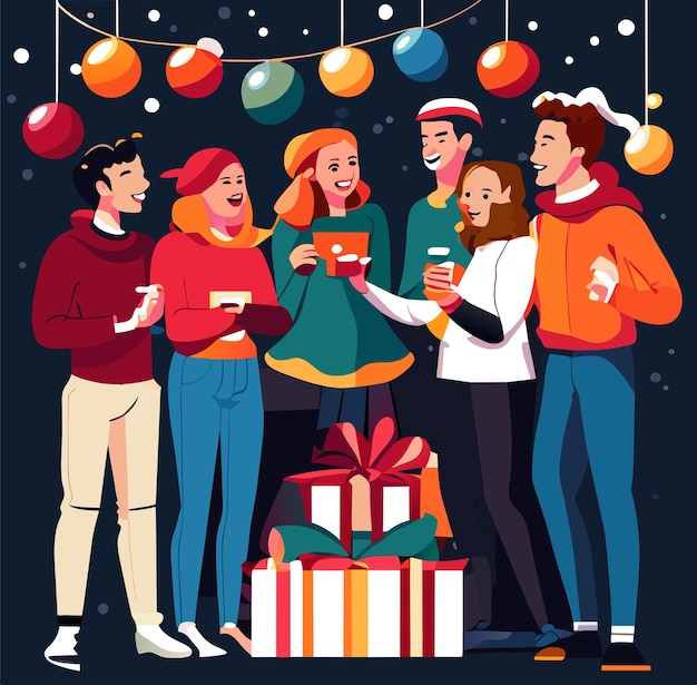 Vecteur des adolescents discutent et rient à la fête de noël