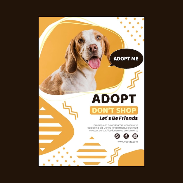 Vecteur adoptez un modèle de flyer vertical pour animaux de compagnie