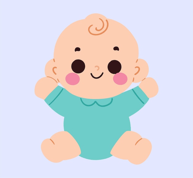 Adorable bébé heureux en teal onesie illustration de nourrisson enfant de dessin animé mignon