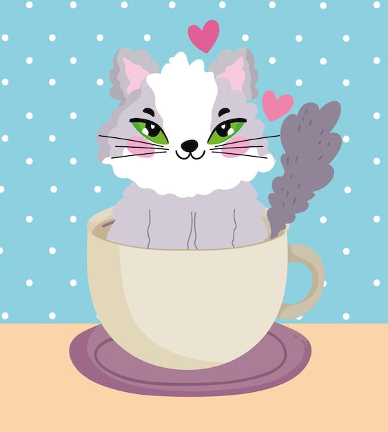 Adorable Chat à L'intérieur De L'illustration Vectorielle De Tasse De Café Dessin Animé