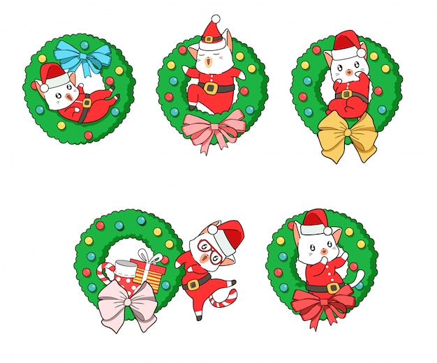 Adorable Chat Santa Avec Un Badge De Fleur De Noël