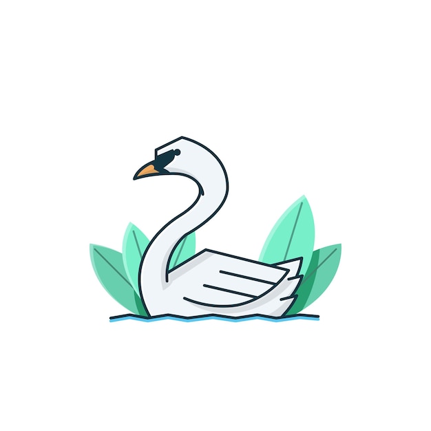 Adorable Cygne Blanc Oie Canard Nager Animal Vector Cartoon