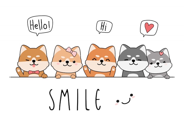 Adorable Dessin Animé De Voeux De Chien Japonais Adorable Shiba Inu