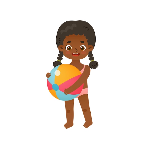 Adorable Enfant Avec Ballon Gonflable Jolie Fille Afro-américaine Tenant Un  Ballon De Plage Beau Bébé En Vacances D'été