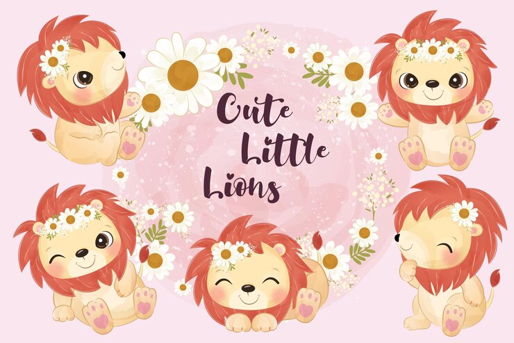 Vecteur adorable ensemble d'illustration de petits lions