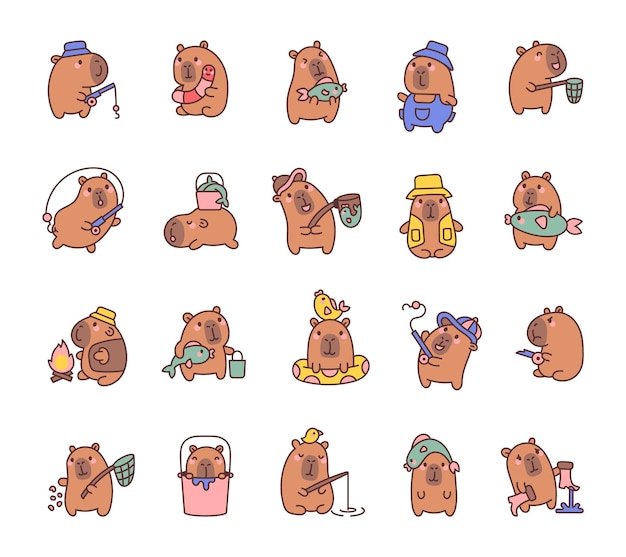 Adorable ensemble de pêche et de camping de capybara