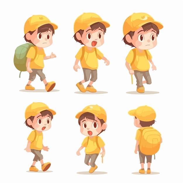 Vecteur adorable garçon vêtu d'une pose de vecteur jaune