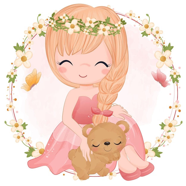 Adorable, Girl, à, Robe Rose, Illustrations