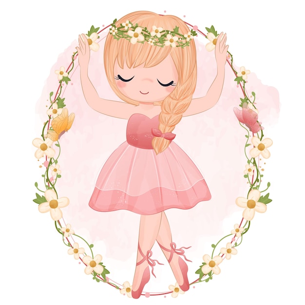 Vecteur adorable, girl, à, robe rose, illustrations