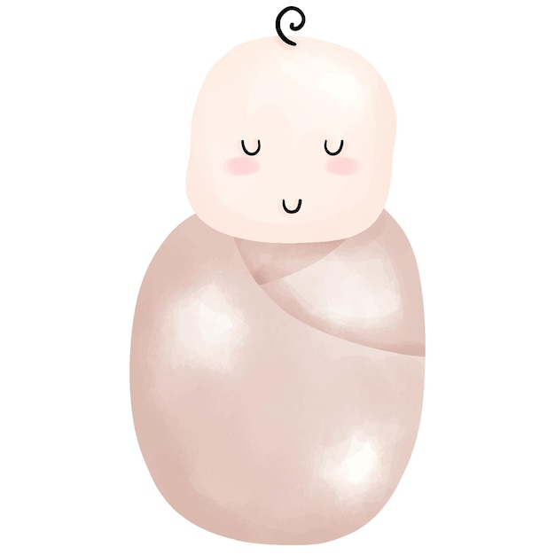 Une adorable illustration à l'aquarelle d'un nouveau-né enveloppé dans une couverture rose