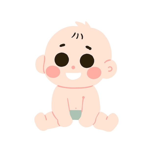 Adorable illustration de bébé heureux dessin animé nourrisson assis enfant souriant dessin mignon pour tout-petit