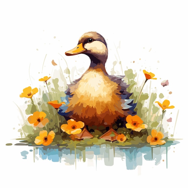 Vecteur une adorable illustration de canard en aquarelle