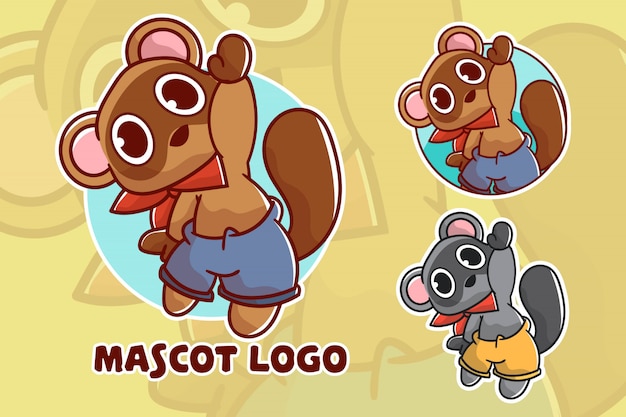 Adorable Logo De Mascotte De Raton Laveur Avec Apparence En Option