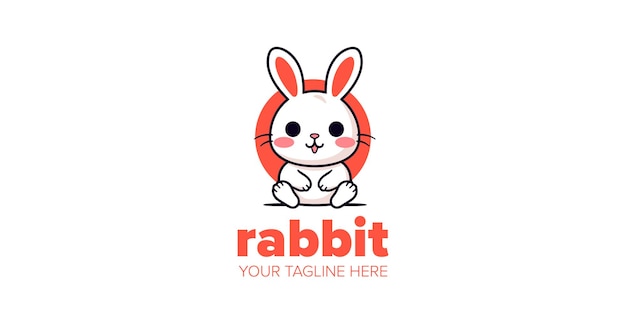 Adorable mascotte de dessin animé avec logo de lapin dessiné à la main, parfaite pour les animaleries, les jouets et les marques alimentaires