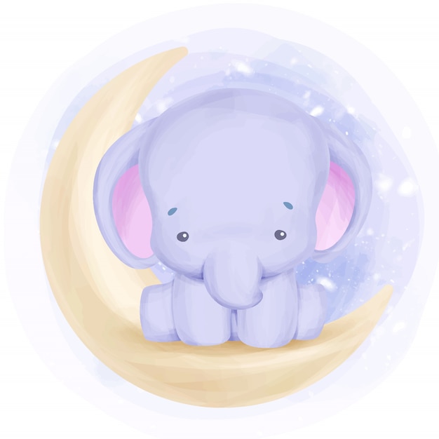 Adorable Petit éléphant Assis Sur La Lune