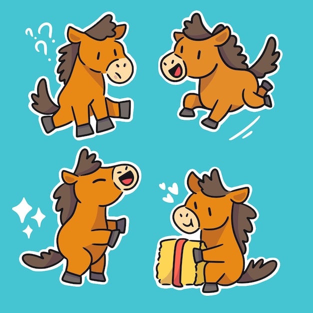 Adorable Petit Poney Actif Personnage Doodle Illustration Vecteur Atout