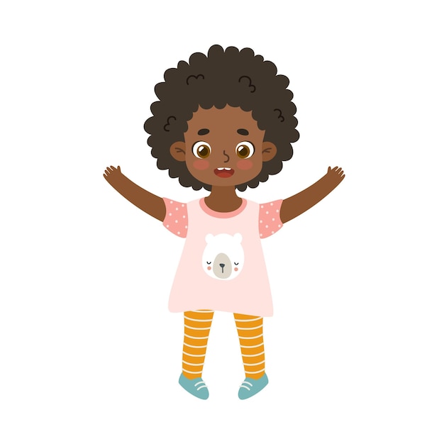 Adorable petite fille afro-américaine sautant mignon bambin debout souriant et leva les mains