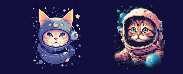 Adorables chatons cosmiques Une illustration vectorielle de chats en combinaison spatiale explorant l'univers étoilé Parfait pour le chat et l'espace