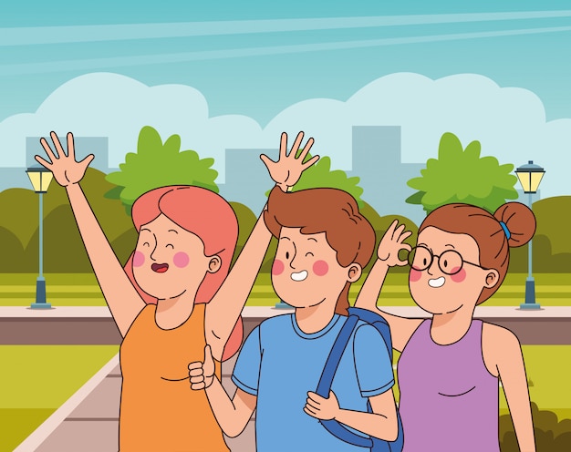 Ados amis souriant et saluant