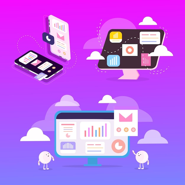 Affaires avec ordinateur et conception vectorielle infographique