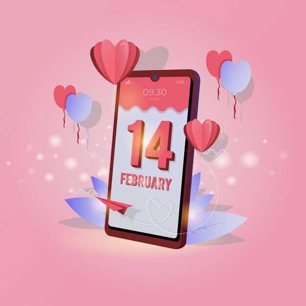 Affichage Sur écran Mobile Avec Le 14 Février Pour Les Salutations De La Saint-valentin